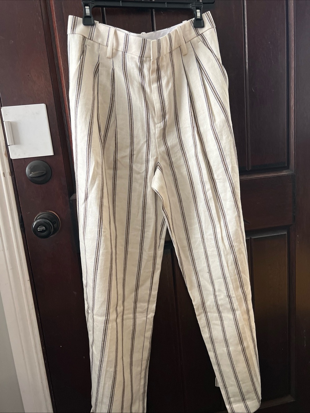 A.L.C. Charles pleaded linen Trousers in cream Stripe